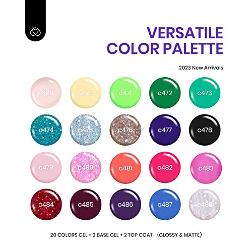beetles Gel Polish 20 Colors Gel Nail Polish Luxury Club Collection with 1 Pcs 15ml White Color Soak Off Gel Polish with Glossy & Matte Top Coat and Base Coat, Red Green Soak Off Shiny Blue Glitter