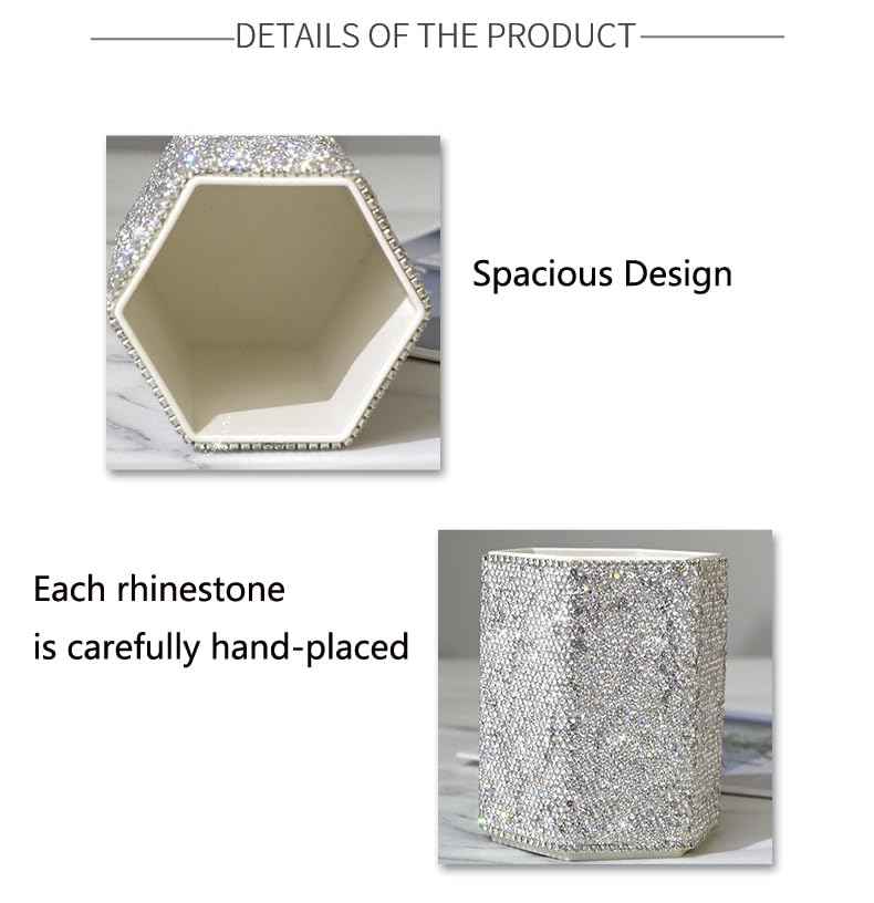 Bestbling Luxury Crystal Rhinestone Pen Holder Makeup Brush Organizer - Sparkling and Fashionable Desk Organizer for Bling Lovers (Silver)