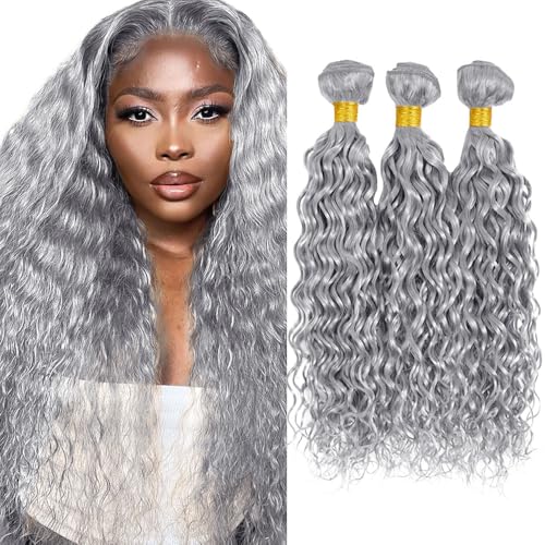 Fridnae 3 Bundles Gray Water Wave Human Hair Extensions 34 Inch