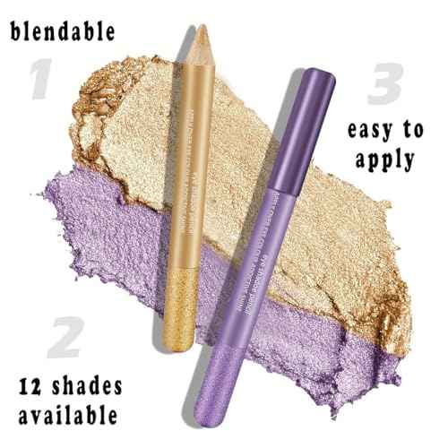 Jumbo Glitter Eyeshadow Stick Set, 12 Shades Blendable Shimmer Eye Pencils