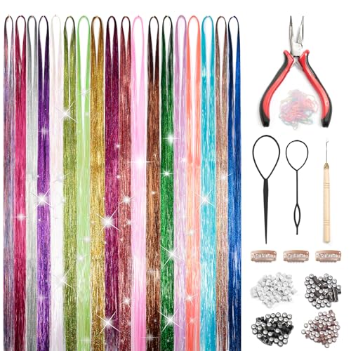 Fairy Hair Tinsel Extensions Kit - 18 Colors, 48 Inches, 8000 Strands