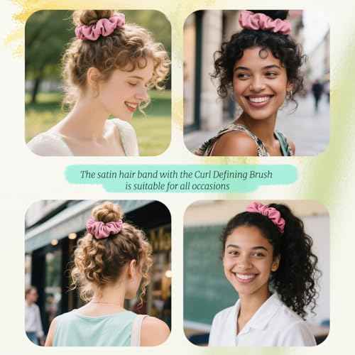 Curly Hair Brush Boar Bristles Curl Defining Brush With 2 Psc Silk Scrunchies Detangling Brush For Curly Hair Detangling Brush Styling Comb Curling Curling Brush (Pink)