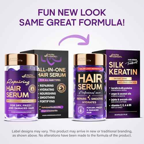Hair Serum Capsules ? Keratin & Silk Protein Hair Treatment with Argan, Coconut, Jojoba & Avocado Oils ? Leave?In Anti?Frizz Hair Oil w/ Vitamins A, E & B5 for Dry, Damaged Hair ? No Rinse, 30 ct