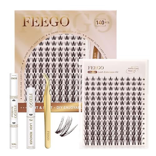 FEEGO Natural Lash Extension Kit 168Pcs Lash Clusters Kit Wispy Eyelash Extensions Individual Lashes Extensions with Bond and Seal Lash Glue and Eyelash Extension Tweezers DIY (MAGIC GIRL KIT - B)