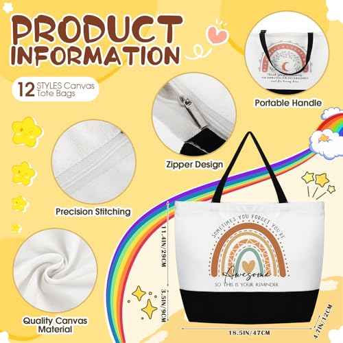 Cunno 24 Pcs Gifts Bag Bulk for Women Aesthetic Canvas Tote Bag Inspired Gifts for Team Coworker Nurse Teacher(Rainbow Sometimes You Forget)