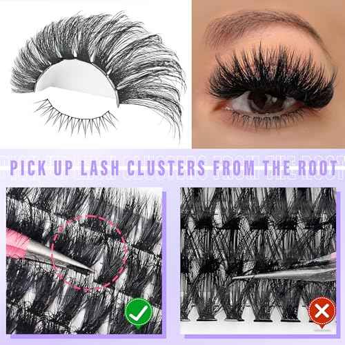 Lash Clusters with Bottom Lashes Thick 200D Volume Individual Lashes 12-25mm Wispy Eyelash Clusters D Curl Cluster Eyelash Extensions 264pcs DIY Lash Extension for Beginners