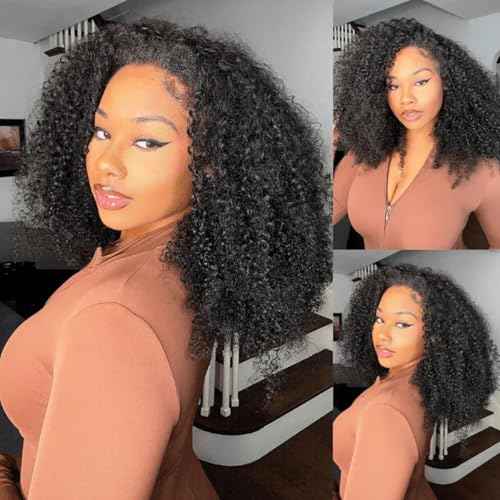 Jerry Curly 3 In 1 Half Wig Human Hair Elastic Drawstring Wear Go Glueless Curly Human Hair Half Wigs Friendly To Beginners 200% Density Natural Hairline Flip Over Wig 26Inch