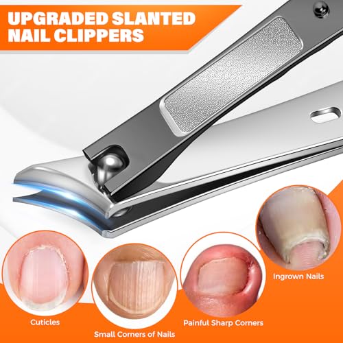 DRMODE Toenail Clippers for Thick Toenails for Seniors, Upgraded Long Handled Angled Head Toe Nail Clippers for Men with Catcher, Wide Opening Fingernail Clipper Slanted Curved Ingrown Toenail Clipper