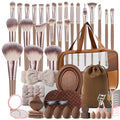 MZGGDM 64Pcs Brown Makeup Brushes Set with Case Professional Foundation Powder Concealers Eyeshadow Contour Blush Makeup Brush Kits Travel Make up Brushes & Tools Eye and Face Makeup Kit