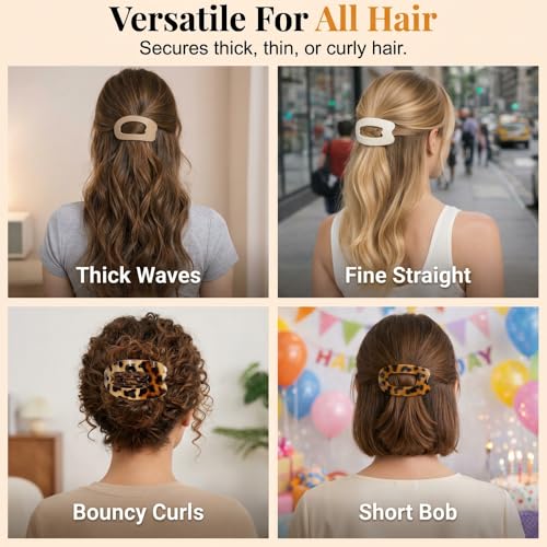 4PC Flat Claw Hair Clips for Women, Strong Hold, Stylish Hair Accessories