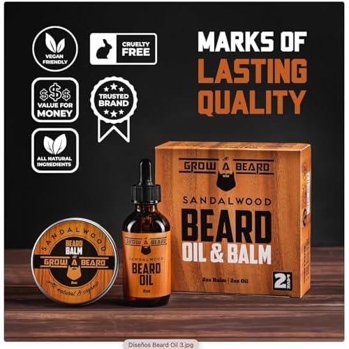 Beard Oil and Balm Set for Men - All-Natural Sandalwood & Citrus Scent, For Beard Growth and Care (2 Pack of 2 oz)
