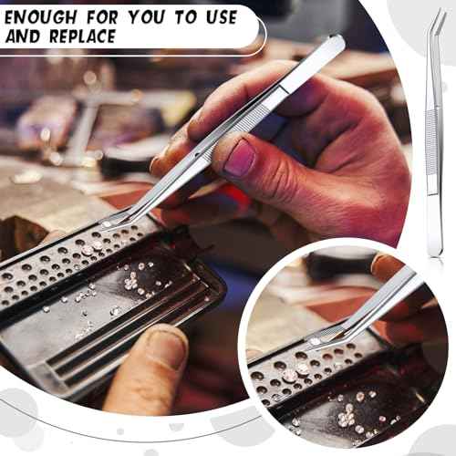 Honoson 48 Pcs Stainless Steel Tweezers for Crafting with Curved Serrated Tip Multipurpose Forceps Sewing Machine Tweezers Bulk (Silver)