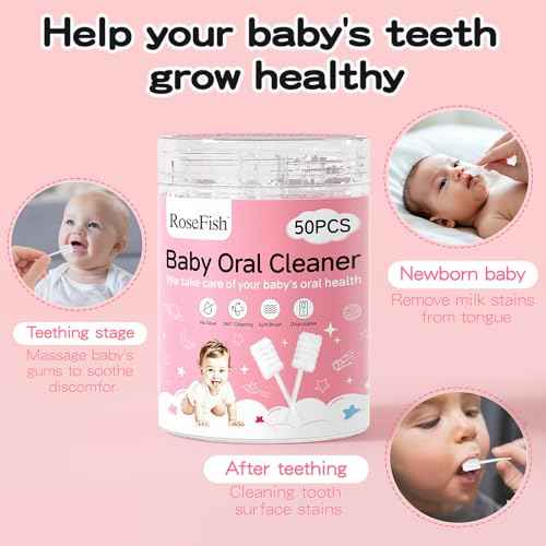 50Pcs Baby Tongue Cleaner for 0-36 Month No Glue Disposable Baby Mouth Oral Cleaner Infant Toothbrush Gum Cleaner 3D Soft Infant Tongue Cleaner+1PCS Finger Toothbrush