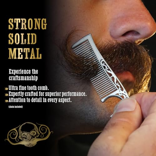 Mustache Wax Strong Hold Sudden Death 1 oz Tin & Necklace Death Grip Mustache Comb Mens Combo Kit - Grooming For Men Handlebar Moustache