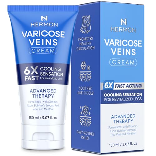 Hermon Diosmin Varicose Veins Relief Cream for Legs - Fast-Acting Skin Smoothing Gel, Made in Italy, 5.07 Fl Oz