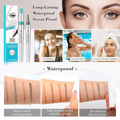 Eyebrow Pencil Microblade Brow Pen, 3D Waterproof Microblading Eyebrow Pen 4 Fork Tip, Long-Lasting & Waterproof (Dark Brown)