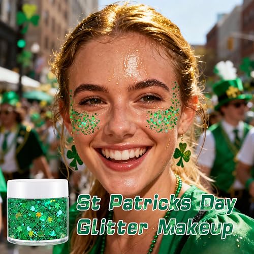 Holographic Green Face Glitter for St. Patrick's Day & Festivals