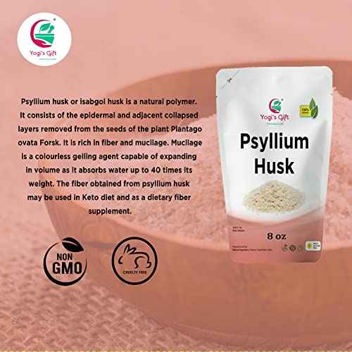 Psyllium Husk Whole 8 oz | 98% Purity | Soluble Fiber Supplement | Keto Friendly | Use in Smoothies, Cooking and Baking | Unflavored, Fine Ground, 100% Natural, Non GMO | by Yogi's Gift¢ç