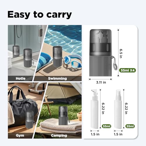 4x 55ml Travel Bottles Set with Suction Cup Storage Box