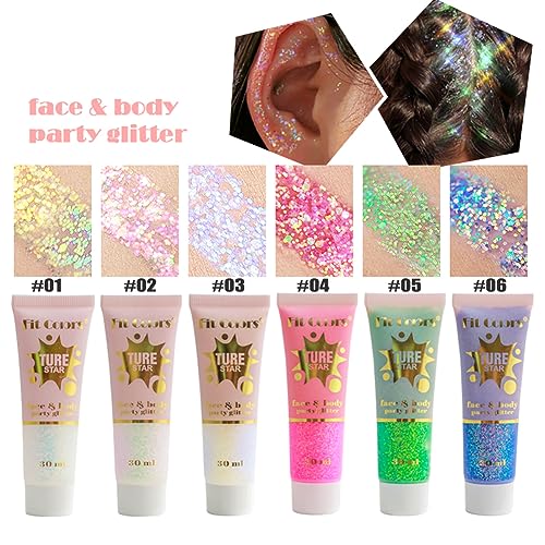 GL-Turelifes Holographic Body Glitter, Chameleon Face Glitter Mermaid Liquid Eyeshadow Fine Glitter for Body, Face, Hair, Halloween Wedding Festival Glitter Sparkling 1.06oz (#03 White)