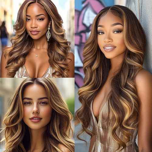 P4/27 Highlight Body Wave Ombre Honey Blonde Brazilian Human Hair Bundles 8 10 12 Inch 2 Tone Brown and Blonde Hair Wet and Wavy Bundles Brown Weft Hair Extensions for Black Women