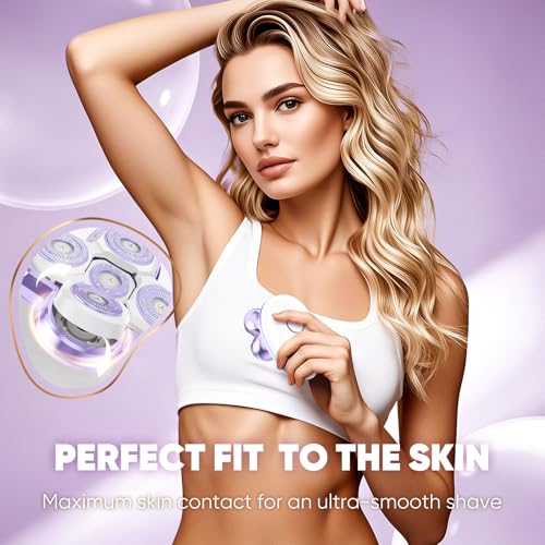 Electric Razors for Women - Upgraded Electric Shaver for Women with Magnetic Heads, Rotary Hair Remover Kit for Legs Bikini Face, Lady Trimmer for Sensitive Skin, Detachable and Waterproof, Grape
