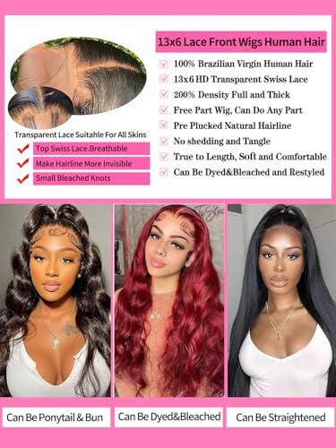 Fongly 13x6 HD Lace Front Wigs Human Hair Body Wave 16 Inch Wig