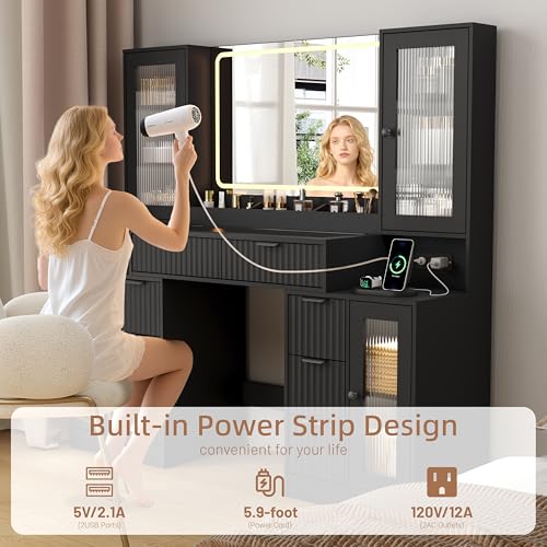 55-Inch Makeup Vanity Desk with Mirror & RGB Lights