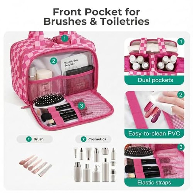 LETGO Large Travel Toiletry Bag for Women, Checkered