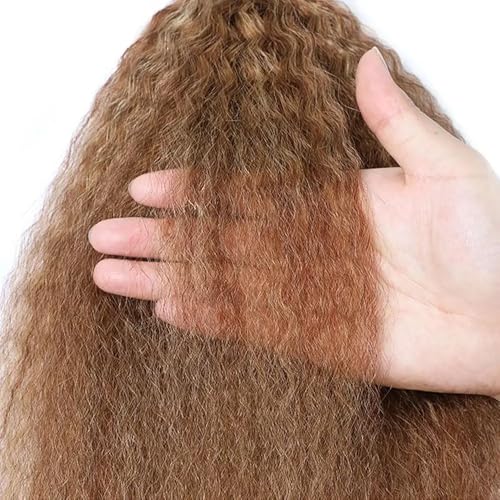 Freiuoke P430 Highlight Brown Kinky Straight Hair Bundles 16-20 Inch, 3-Pack Brazilian Virgin Human Hair Extensions