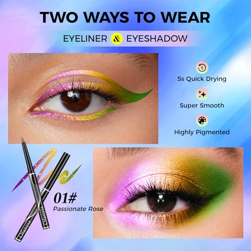 Multichrome Eyeliner,Black Eyeliner Penclis with Retractable,Glitter Eyeliner Pencil for Halloween Makeup,Waterproof Eyeliner Pen,24h Long Lasting Eye Liner Smudge Proof Eye Pencil