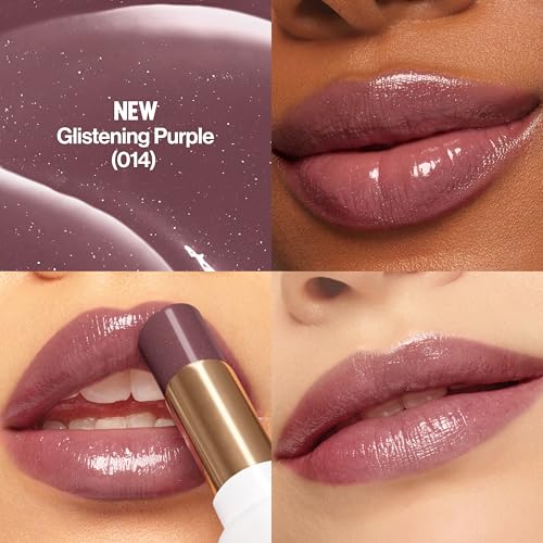 REVLON Super Lustrous Glass Shine Balm, Hydrating Tinted Lip Balm with Hyaluronic Acid, Aloe & Rose Quartz, Dark Mauve Lipstick, NEW Shade, 014 Glistening Purple, 0.11 oz