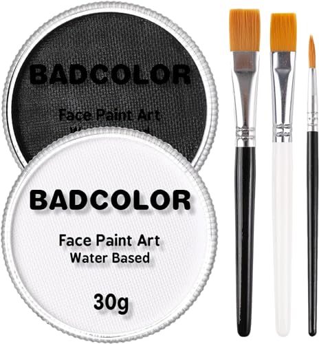 Black & White Face Paint Set with Brushes - Water Based, Non-Toxic