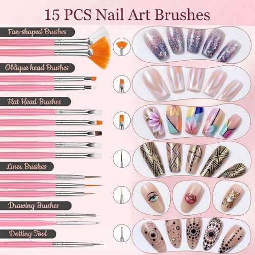Beginner Nail Art Kit with Brushes Dotting Pens & Nail Stand for Press-On Nails