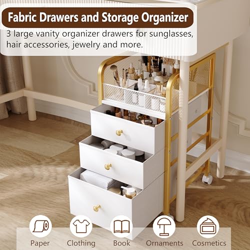 Rolling Makeup Organizer Cart with 3 Drawers - Gold