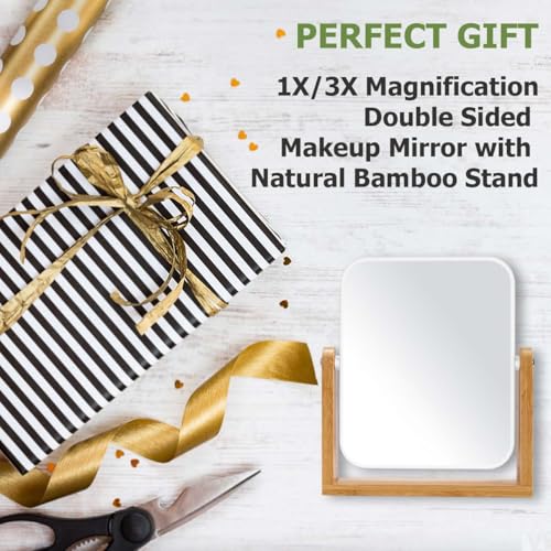 8 Inch Double-Sided Magnifying Makeup Mirror with Bamboo Stand