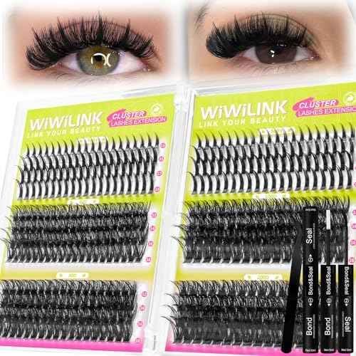 Lash Clusters Kit 60D+80D+100D+200D Individual Spikes Lashes 456PCS 12-18mm Spiky Manga Eyelash Clusters D Curl DIY Eyelash Extension Kit with Cluster Lash Bond & Seal for Anime Eyelashes by WiWiLINK