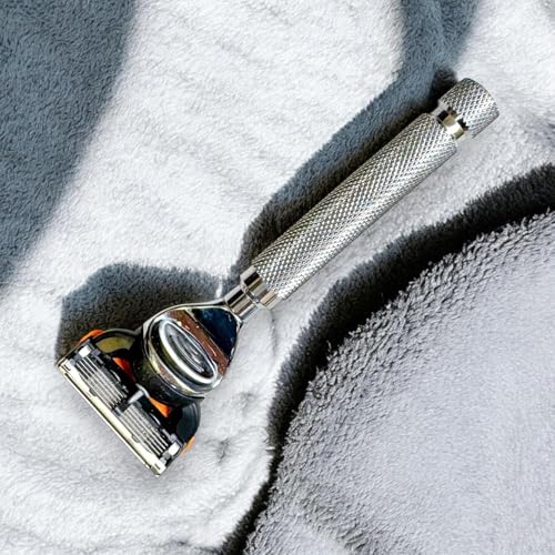 Parker 5-Blade Razor Handle Compatible with Gillette¢ç Fusion¢ç Cartridges ? Weighted Metal Handle with Textured Grip for Smooth, Tug-Free Shaving | Luxury Men¡¯s Gift | 1 Cartridge Included (CHROME)
