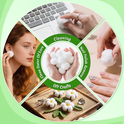 Cotton Balls Bulk 120 Count - Medium Size, All-Natural, Soft & Absorbent