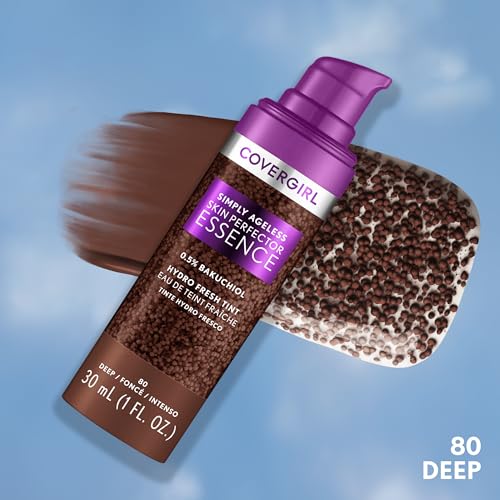 Covergirl Simply Ageless Skin Perfector Essence Foundation, 80 Deep - Vegan Tinted Makeup with Radiant Finish