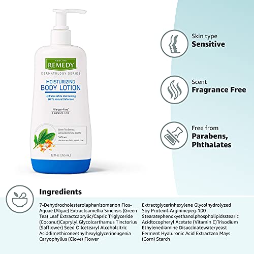 Medline Remedy Clinical Skin Cream Moisturizer, Fragrance-Free (12 fl oz), Nourishing for Dry Skin, Paraben and Sulfate-Free Lotion For Face and Body, Hypoallergenic Moisturizer for Sensitive Skin