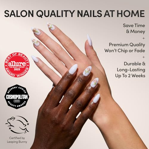 Glamnetic Floral Glow Press-On Nails | Short Almond 3D Rose Design