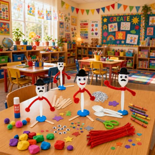 Creative Arts & Crafts DIY Fork Kit with Clay, Stickers & Pipe Cleaners