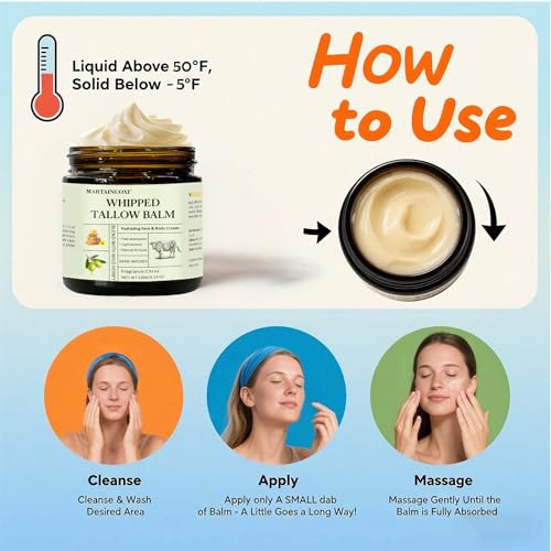 Beef Tallow Face Moisturizer - Tallow and Honey Balm with Orange Blossom, Intensely Hydrating for Dry Skin, Natural Whipped Cream for Face & Body, in Glass Jar, 4.23 oz (120g)