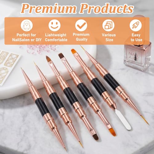 GASRONS Dual-Ended Nail Art Brushes Set - 5 Sizes for Gel, Acrylic & DIY Manicure