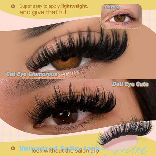 JIMIRE Full Manga Lash Clusters - Wispy Fluffy Eyelash Extensions 14-18mm, Easy DIY Volume & Dramatic Look, 162Pcs Pack - A Variation