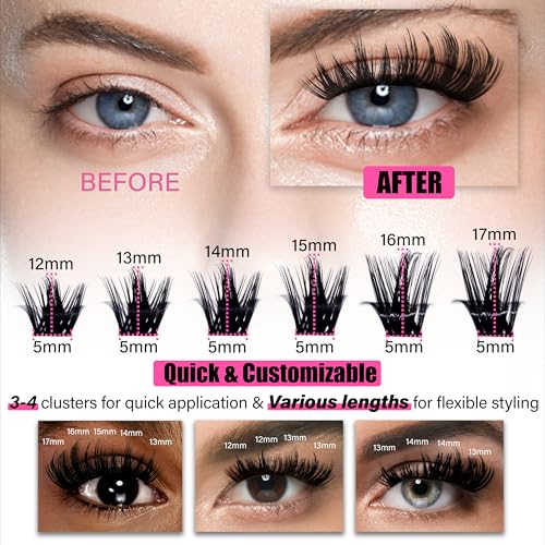 DIY Lash Extension Kit 120pcs Faux Mink Clusters 12-17mm