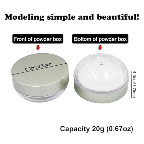 AKOAK Capacity 20 ml(0.67 oz) Empty Reusable Plastic Loose Powder Compact Container DIY Makeup Powder Case with Powder Puff and Elasticated Net Sifter Green