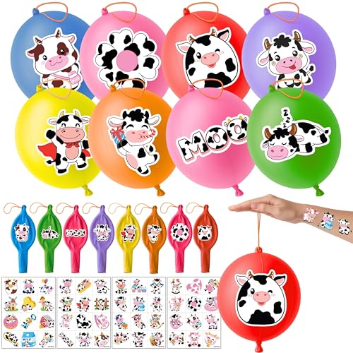 72 Pc Cow Party Favors – 24 Punch Balloons & 48 Tattoos