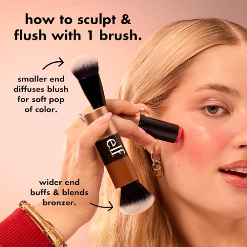 e.l.f. Cream Blush & Bronzer Duo Brush | Dual-End Makeup Brush